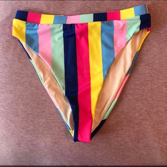 Striped High Cut High Waist Bikini Pink Lily #NWT - Picture 10 of 12